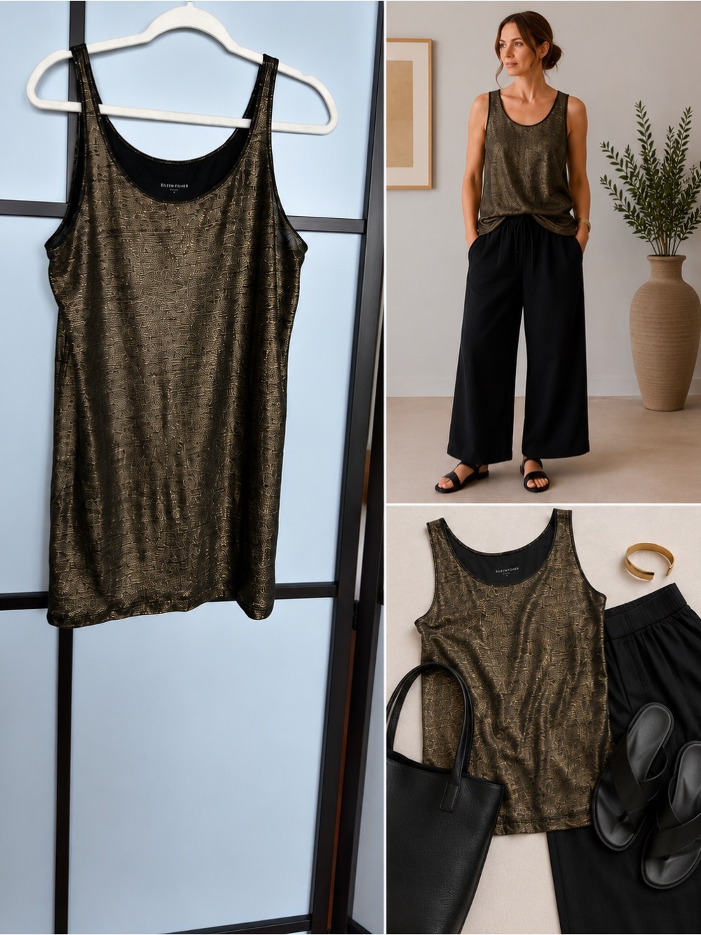 Eileen Fisher Organic Linen Metallic Tank Top – Size M